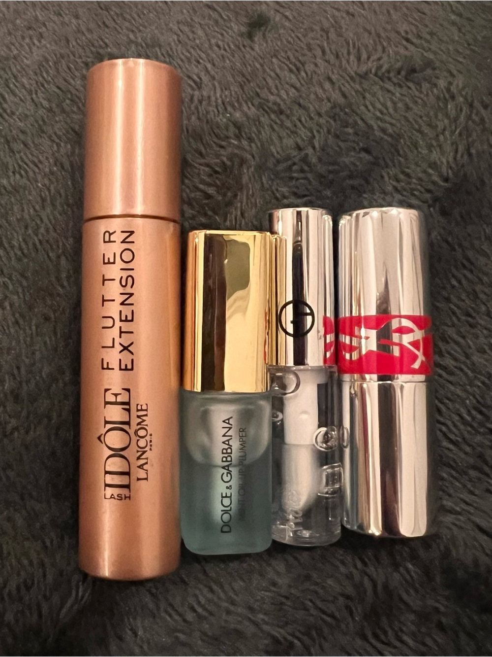 Lancome Flutter Mascara/Dolce Gabban oil plumper/Giorgio lip gloss/YSL Lip gloss